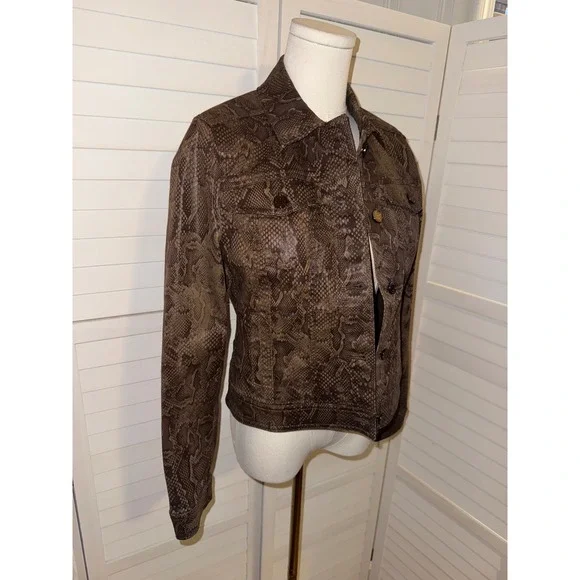 WHITE HOUSE BLACK MARKET Snake Print Denim Jacket Women's Size Small - Picture 3 of 7